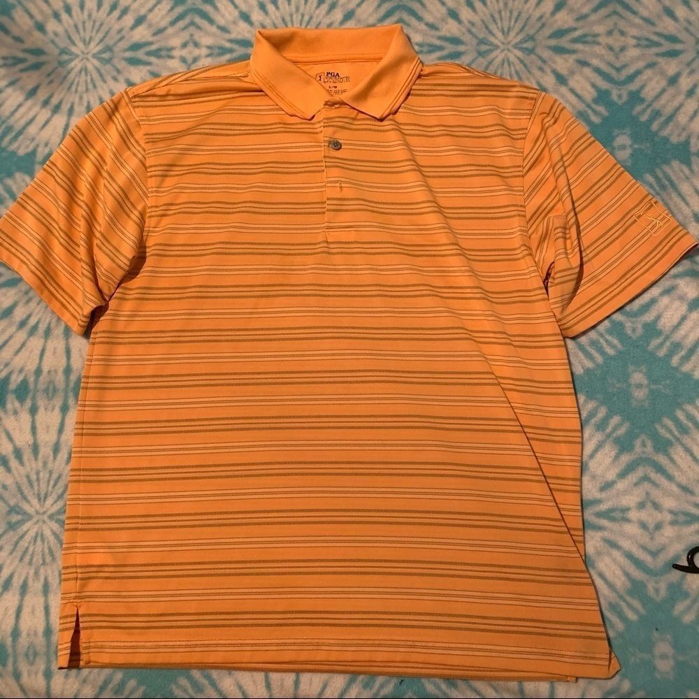 🦚5/20🦚 PGA Tour orange striped polo large